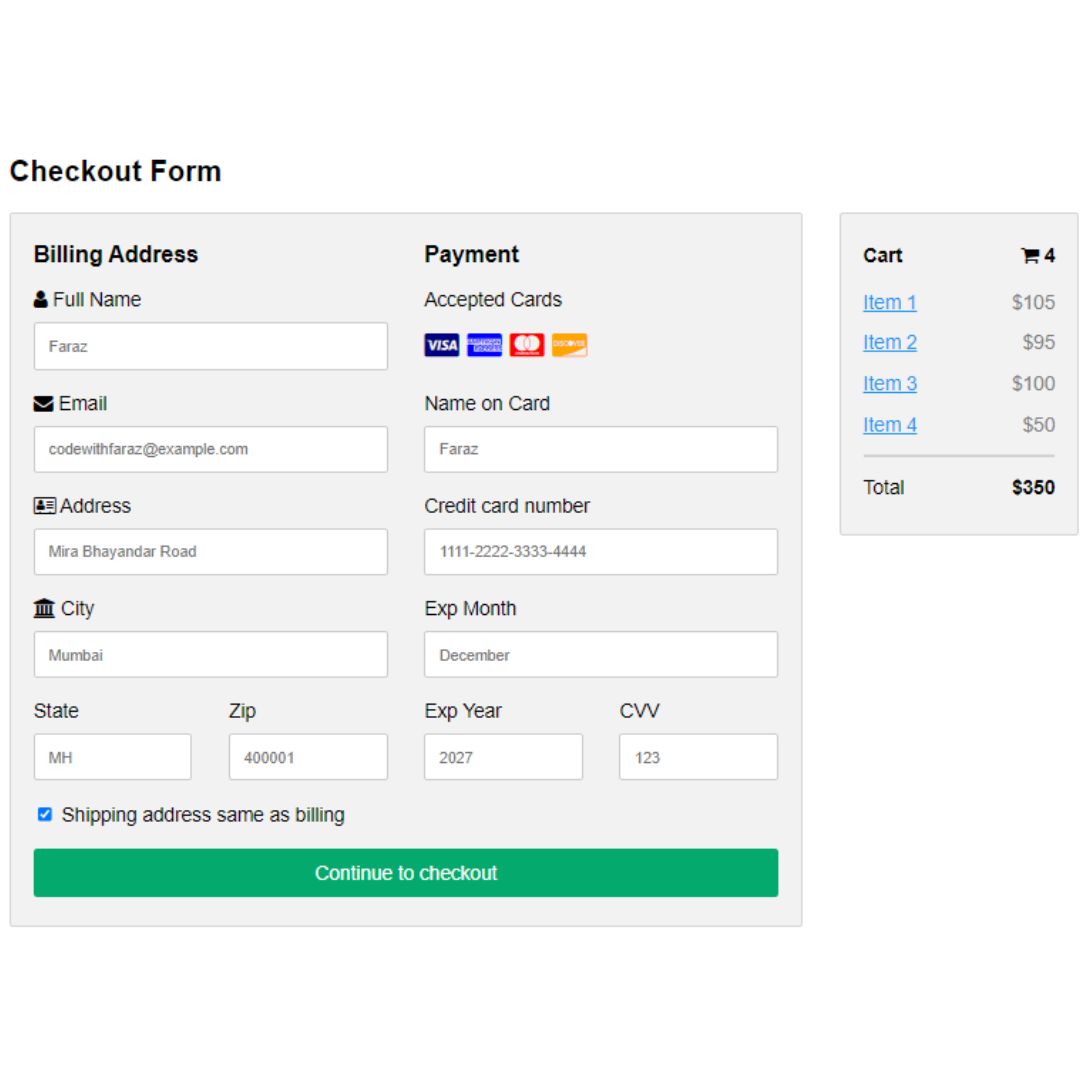 How to Create a Pure CSS Responsive Checkout Form / Page in Two Minutes
